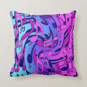 Musical Notes Pink Blue Purple Aqua Art Pattern Cushion