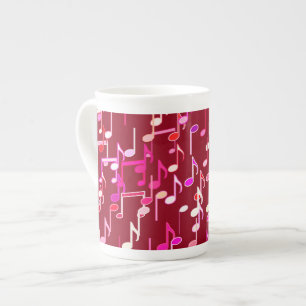 Musical Notes print - burgundy, multi Bone China Mug