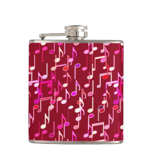 Musical Notes print - burgundy, multi Hip Flask