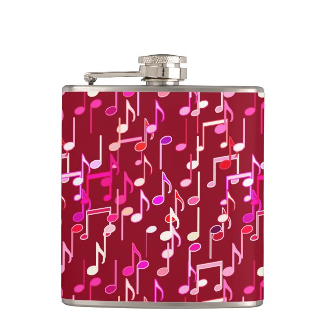 Musical Notes print - burgundy, multi Hip Flask (Front)