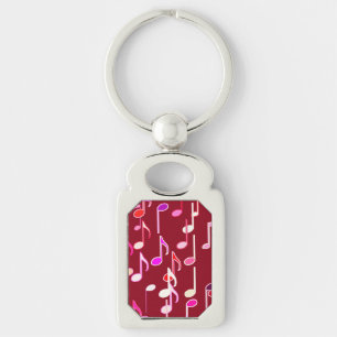 Musical Notes print - burgundy, multi Key Ring