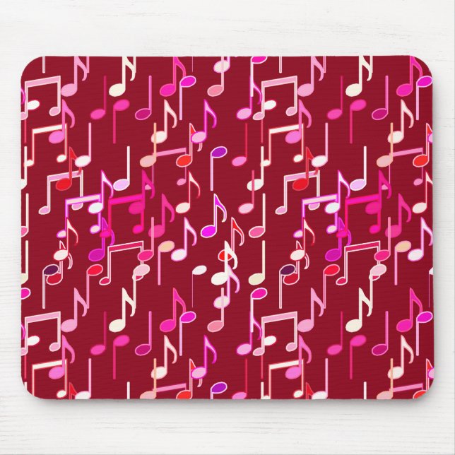 Musical Notes print - burgundy, multi Mouse Pad (Front)