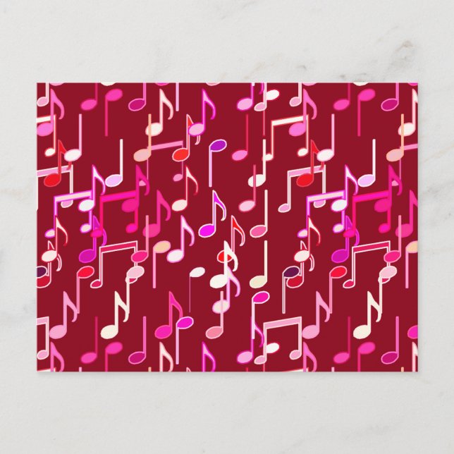 Musical Notes print - burgundy, multi Postcard (Front)
