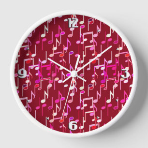 Musical Notes print - burgundy, multi Wall Clock