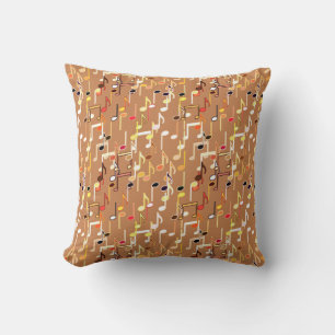 Musical Notes print - Caramel Tan, Multi Cushion