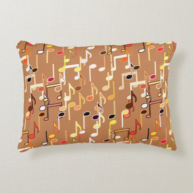 Musical Notes print - Caramel Tan, Multi Decorative Cushion (Front)