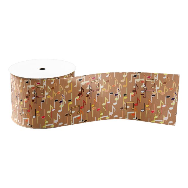 Musical Notes print - Caramel Tan, Multi Grosgrain Ribbon (Spool)