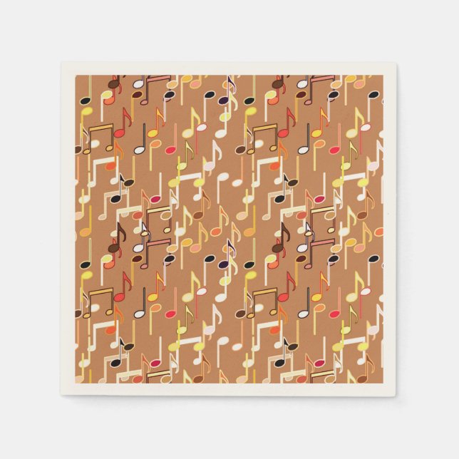 Musical Notes print - Caramel Tan, Multi Napkin (Front)