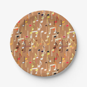 Musical Notes print - Caramel Tan, Multi Paper Plate