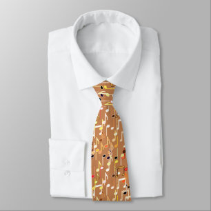 Musical Notes print - Caramel Tan, Multi Tie