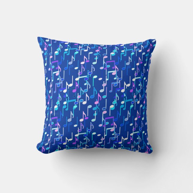 Musical Notes print - indigo blue, multi Cushion (Front)