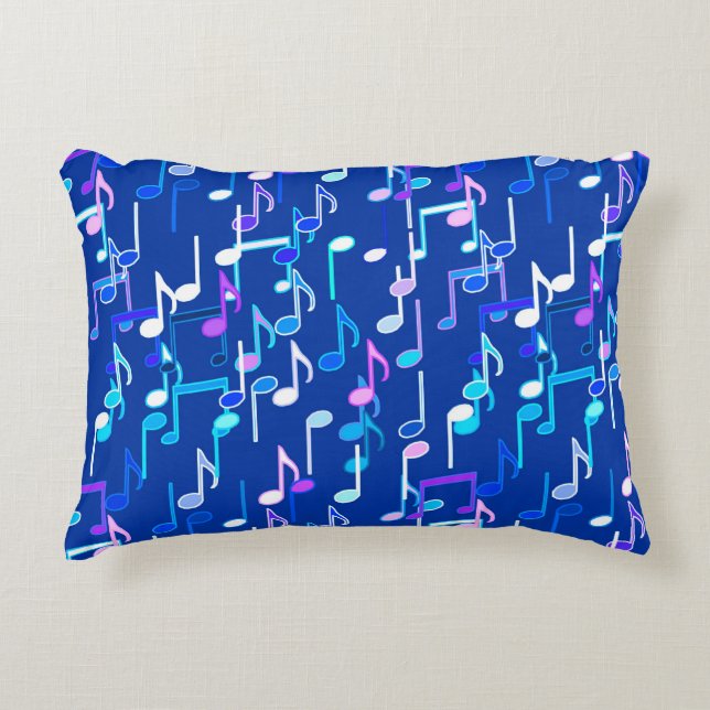 Musical Notes print - indigo blue, multi Decorative Cushion (Front)