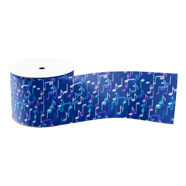 Musical Notes print - indigo blue, multi Grosgrain Ribbon (Spool)