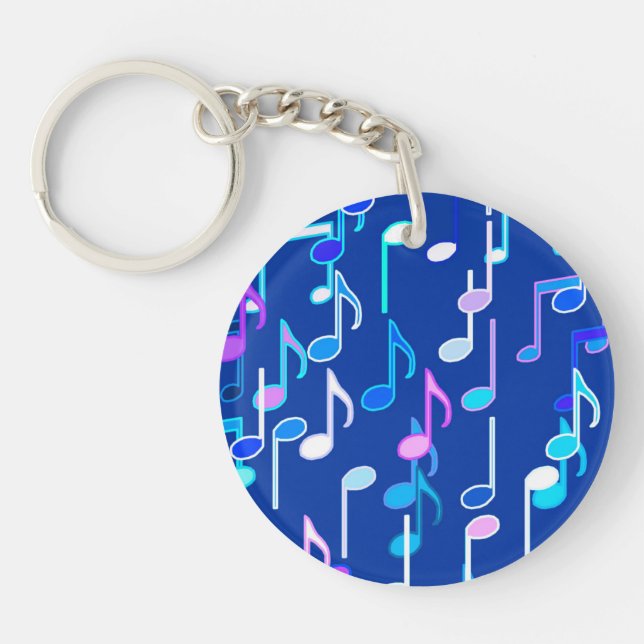 Musical Notes print - indigo blue, multi Key Ring (Front)