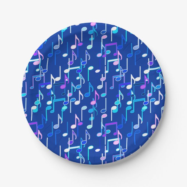 Musical Notes print - indigo blue, multi Paper Plate (Front)