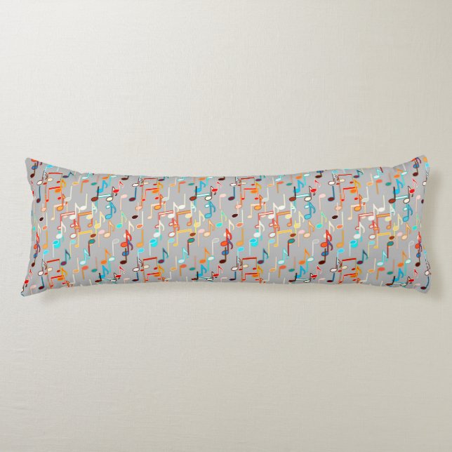 Musical Notes print - Medium Grey, Multi Body Cushion (Front)