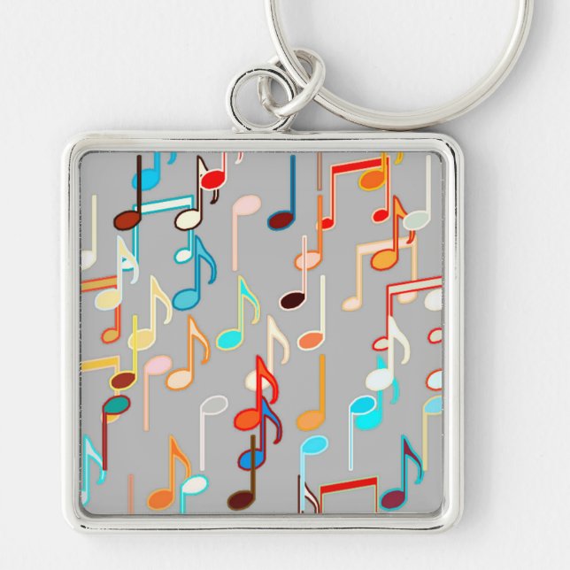 Musical Notes print - Medium Grey, Multi Key Ring (Front)
