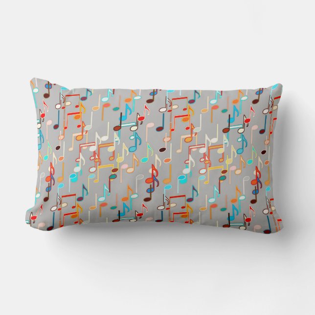 Musical Notes print - Medium Grey, Multi Lumbar Cushion (Front)