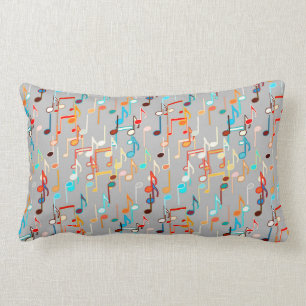 Musical Notes print - Medium Grey, Multi Lumbar Cushion