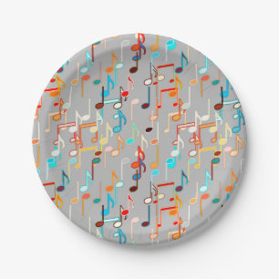 Musical Notes print - Medium Grey, Multi Paper Plate