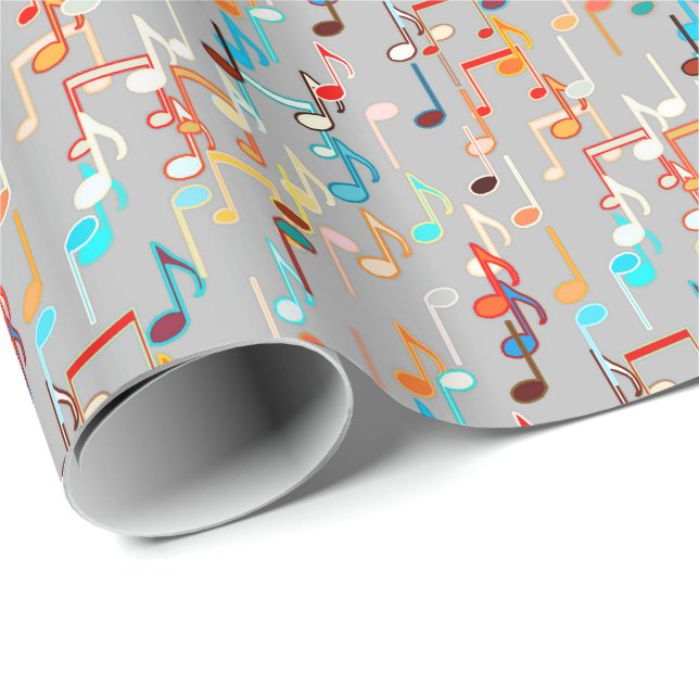 Musical Notes print - Medium Grey, Multi Wrapping Paper (Roll Corner)