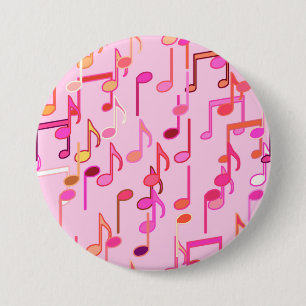 Musical Notes print - pink, multi 7.5 Cm Round Badge