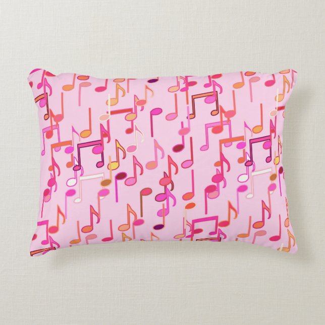 Musical Notes print - pink, multi Decorative Cushion (Front)