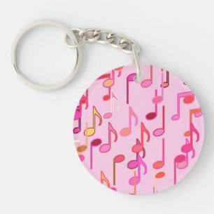 Musical Notes print - pink, multi Key Ring