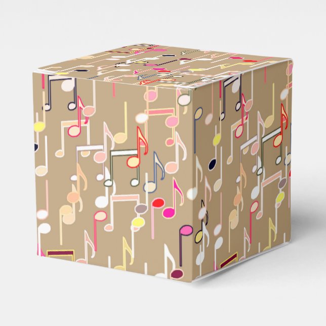 Musical Notes print - taupe tan, multi Favour Box (Front Side)