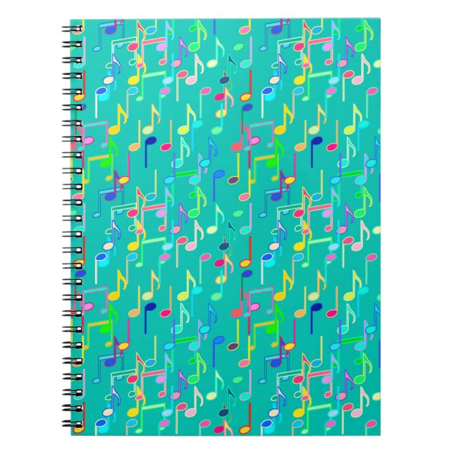 Musical Notes print - turquoise, multi Notebook (Front)