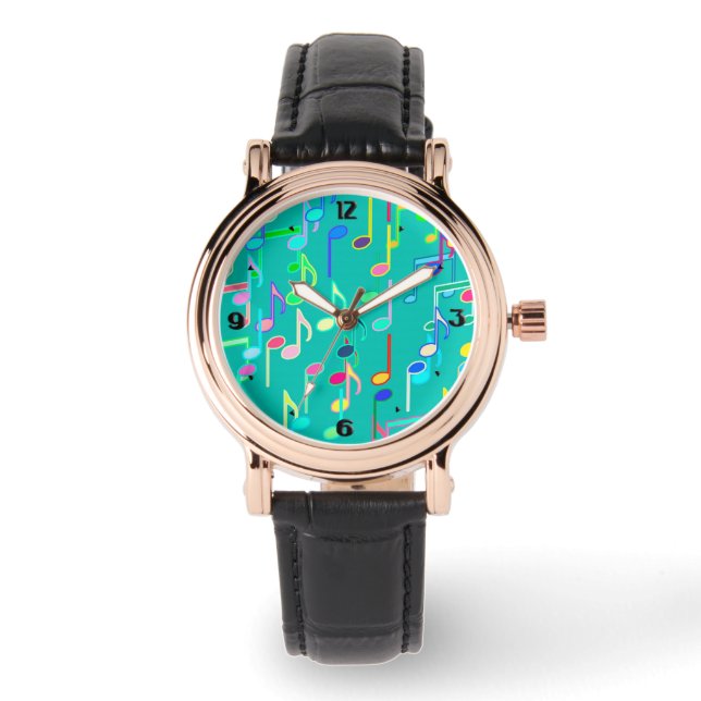 Musical Notes print - turquoise, multi Watch (Front)