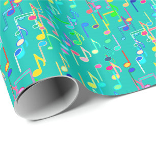 Musical Notes print - turquoise, multi Wrapping Paper