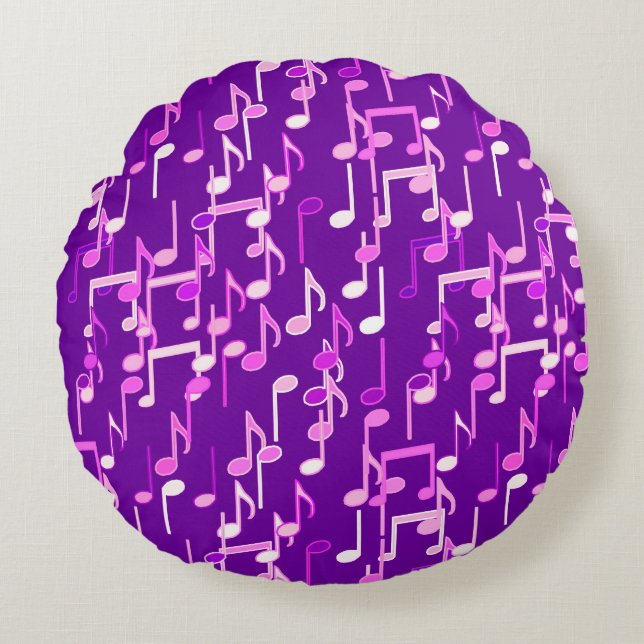 Musical Notes print - violet purple, multi Round Cushion (Front)