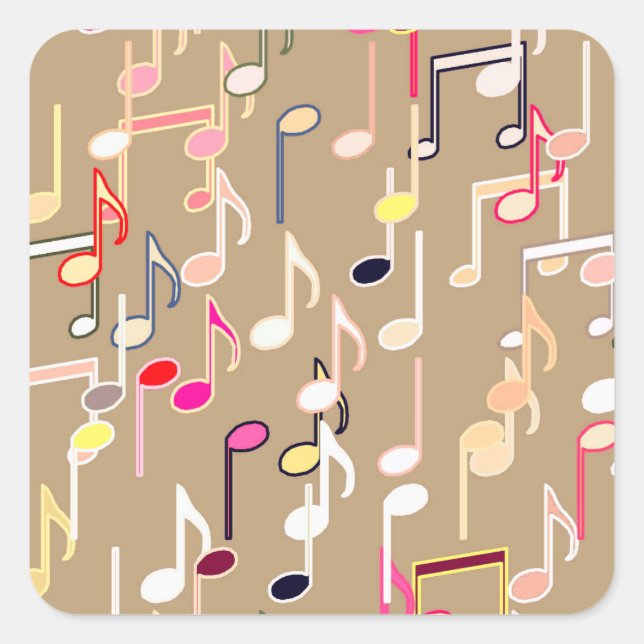 Musical Notes print - violet purple, multi Square Sticker (Front)