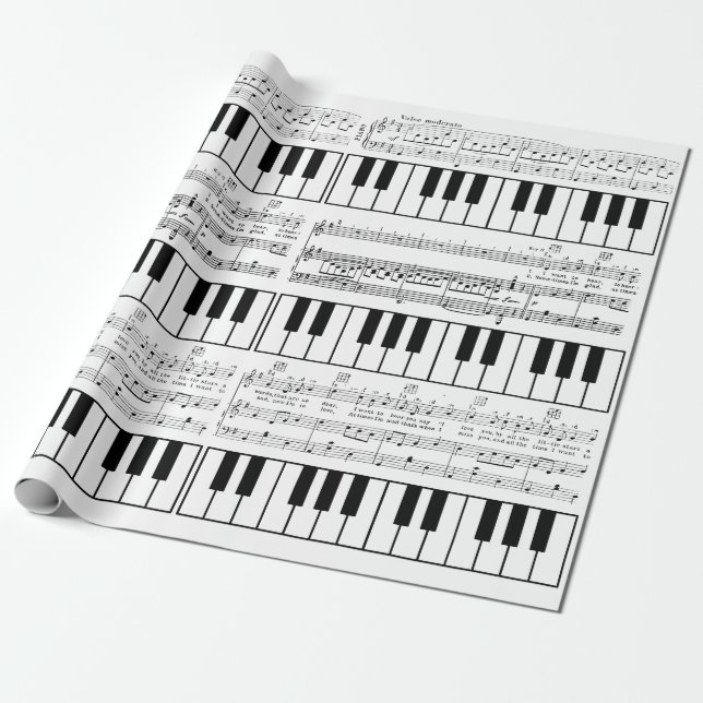 Musical Notes & Romantic Piano Wrapping Paper (Unrolled)