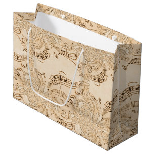 Musical Notes Rustic Antique Large Gift Bag