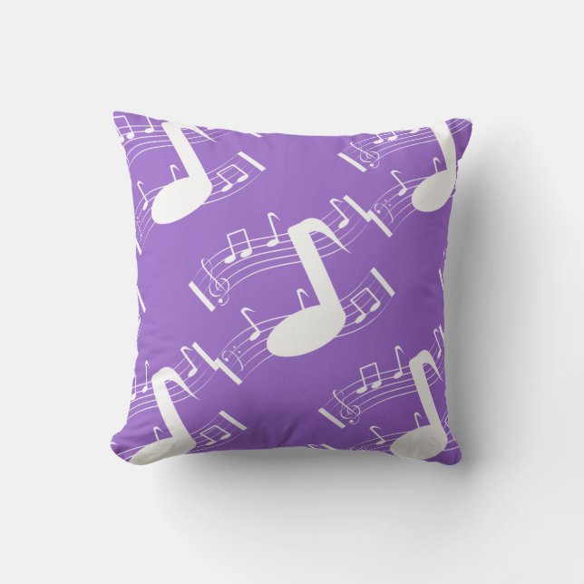 Musical Notes Throw Pillow Lavender & White (Front)