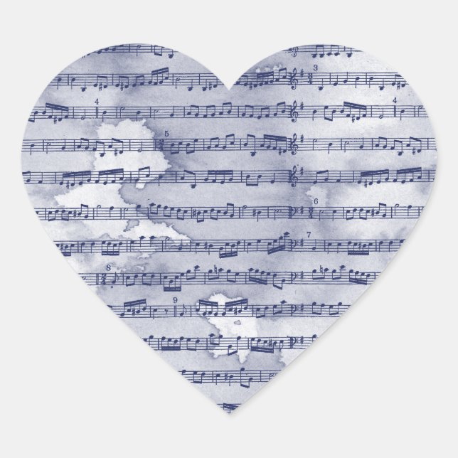 Musical notes watercolor heart sticker (Front)