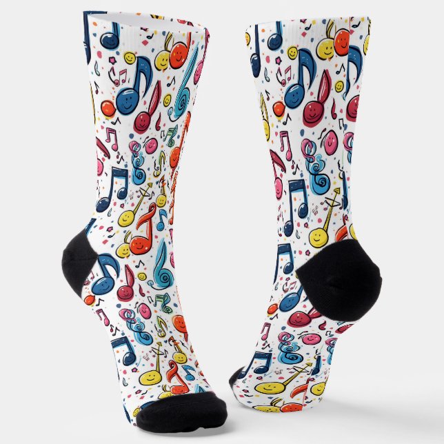 Musical Notes With Fun Faces Socks (Angled)