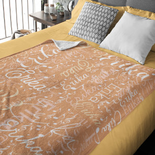 Musical Notes with Name on Apricot Trendy Fleece Blanket