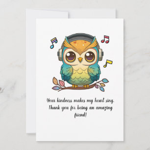 Musical Owl Perched on a Colorful Tree Thank You Card