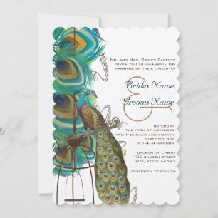 Musical Peacock Bird Cage Feather Wedidng Invitate Invitation