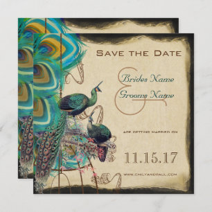 Musical Peacock Bird Cage Love Birds Save the Date Invitation