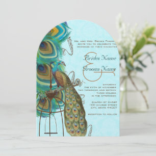 Musical Peacock Birdcage Feather Wedding Invitation