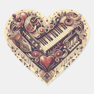 Musical Piano Heart Sticker