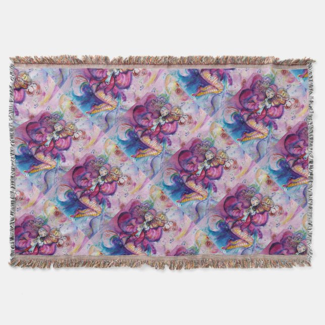 MUSICAL PINK CIRCUS CLOWN AND ROSES THROW BLANKET (Front)