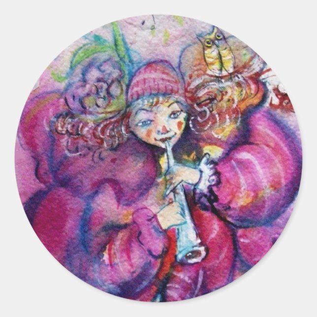 MUSICAL PINK CLOWN CLASSIC ROUND STICKER (Front)