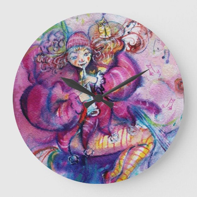 MUSICAL PINK CLOWN LARGE CLOCK (Front)