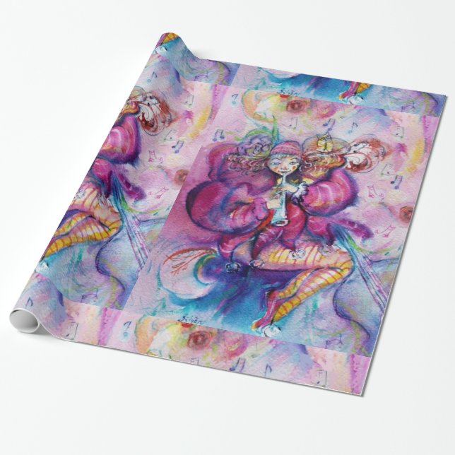MUSICAL PINK CLOWN WITH OWL WRAPPING PAPER (Unrolled)