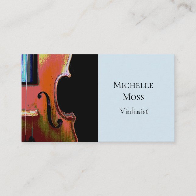 Musical Professional Musician Violin Blue Black Business Card (Front)